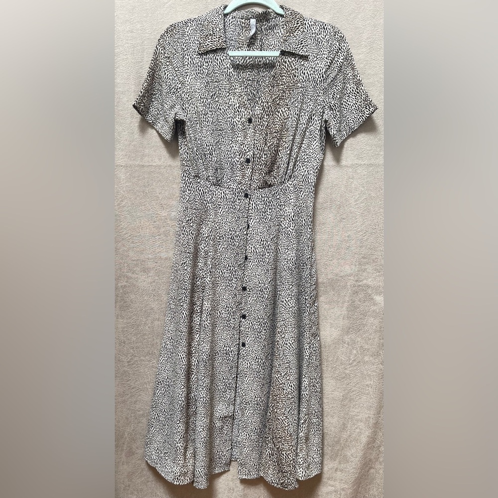 Mango Black / White Varied Color Pattern Printed Pattern Button-Front Midi Dress